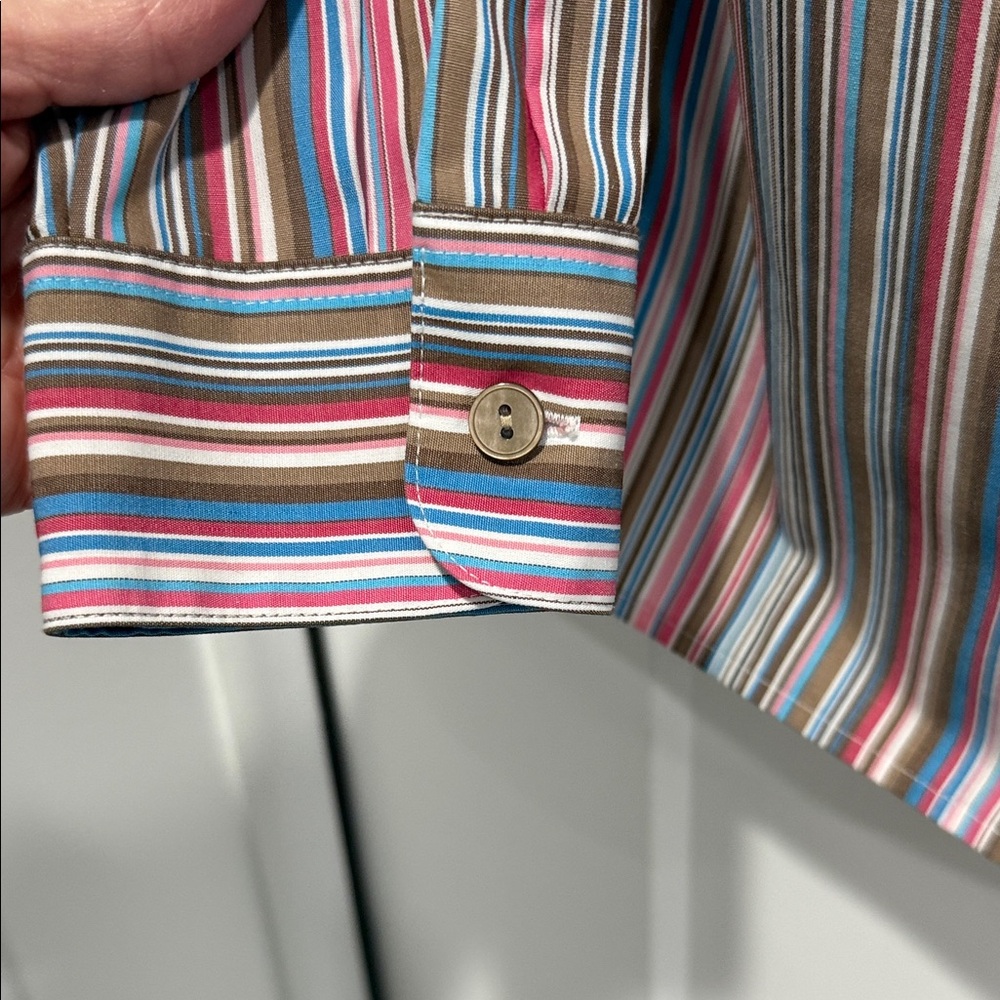 Foxcroft Women’s Long-Sleeve Stripe Button-Up — Pink, Blue, Brown - Picture 4 of 5